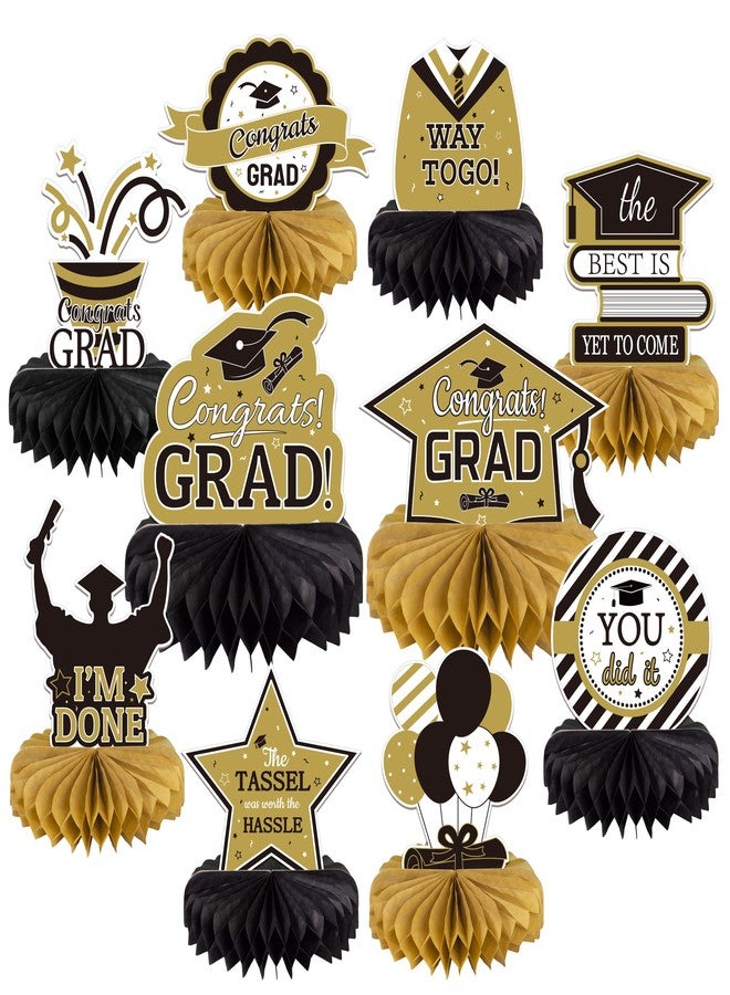 Gexolenu 10PCS Graduation Decorations Class of 2025 Centerpieces, Congrats Grad Honeycomb Table Toppers for Graduation Party Favors, 2026 Graduation Party Decorations (10PCS, Gold & Black) - Image 1